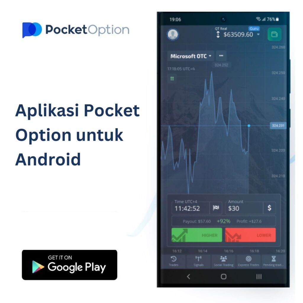 Aplikasi Pocket Option untuk android.