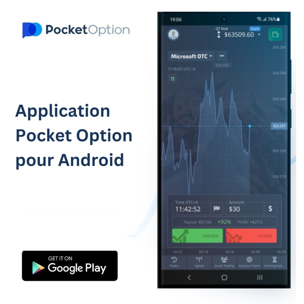 Application Pocket Option pour Android.