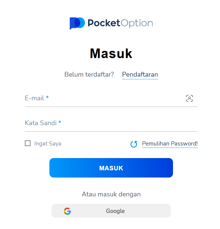 Cara masuk ke Pocket Option.