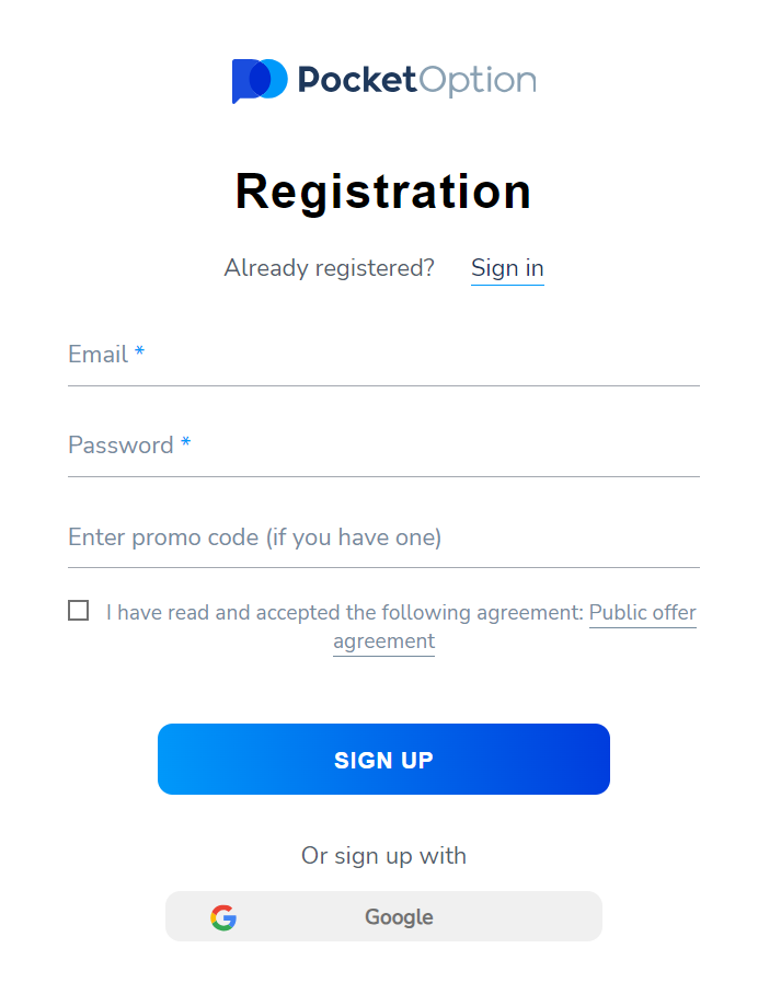 Step-by-step guide to registration Pocket Option.